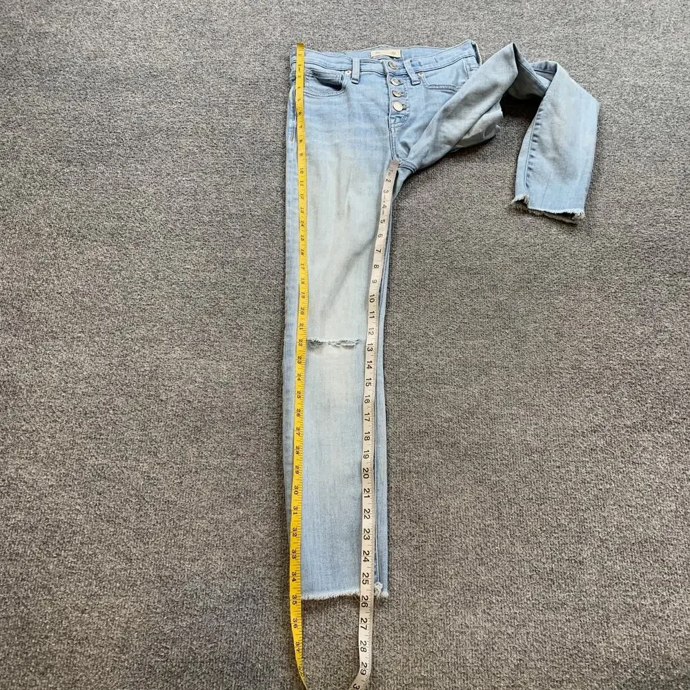 Madewell Jeans Women 23 Blue High Rise Skinny Exposed Buttons Raw Hem Distressed
